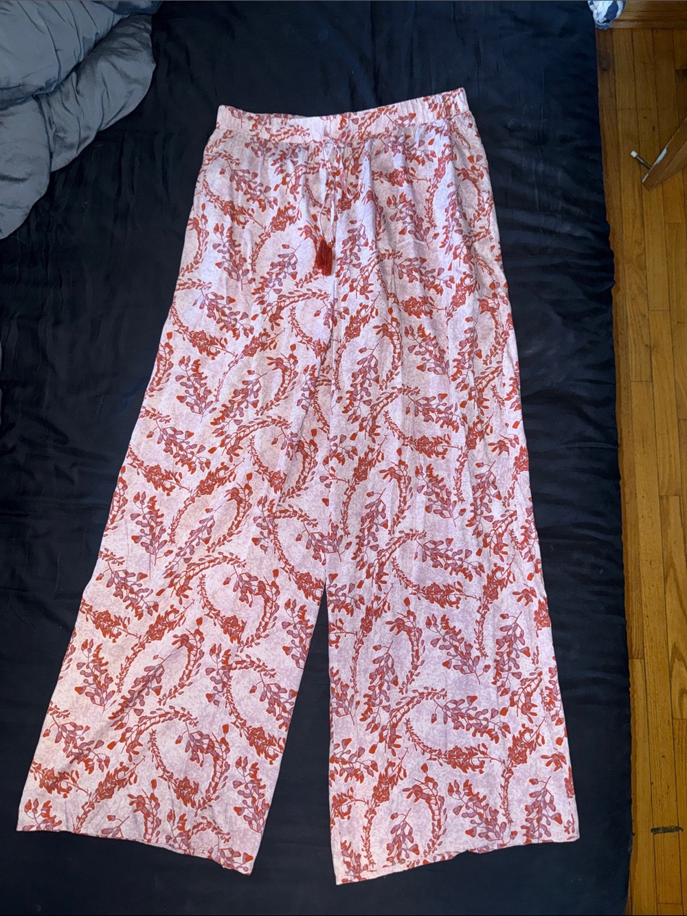 mahina Lavender Wide-Leg Pants with Rust Floral Print